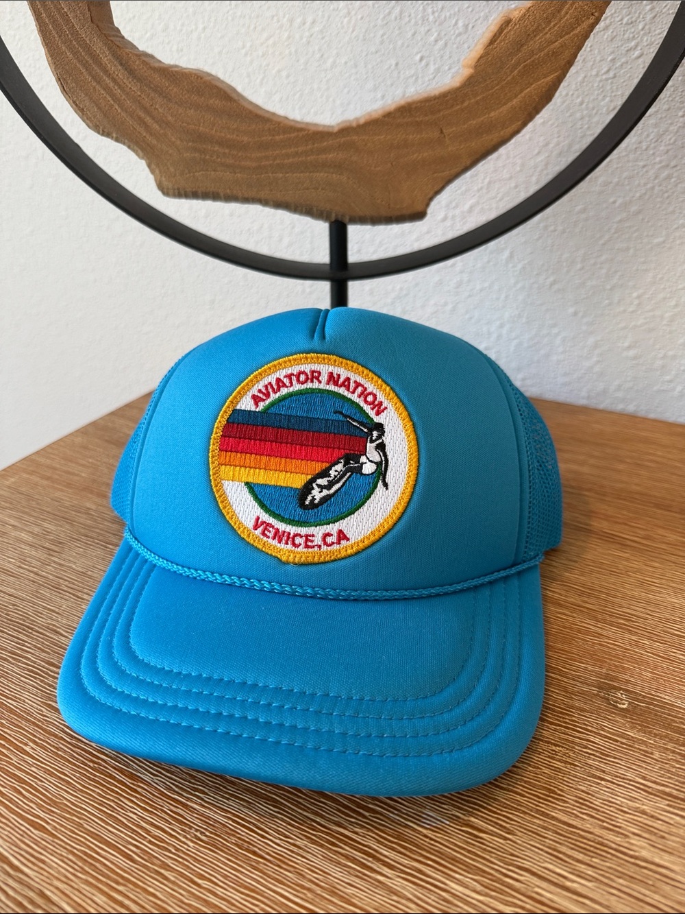 Aviator Nation Turquoise Venice, CA Patch Trucker Hat with Rainbow Stripe